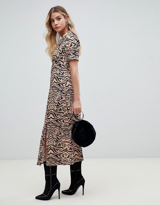custom make short sleeve animal print midi tea dress in rib