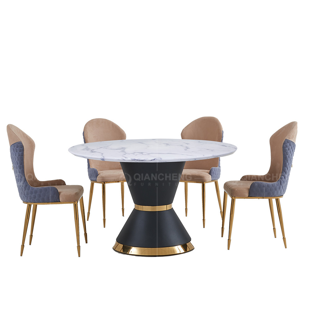 French Style 20mm Luxury Marble Dining Table 200x100x75cm Stainless Steel Frame
