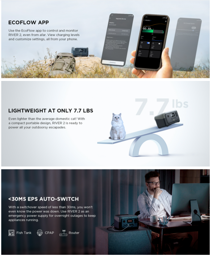 EF ECOFLOW DELTA 2 Solar Generator Portable Power Station UPS Power Supply 1024Wh Battery 1800W