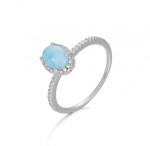Custom Gemstone Larimar Silver Jewelry Heart Edge White Diamond Ring