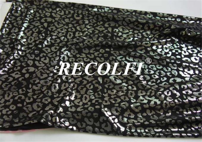 Leopard Silver Foiling Sustainable Knit Activewear Fabric 4 Ways Stretch