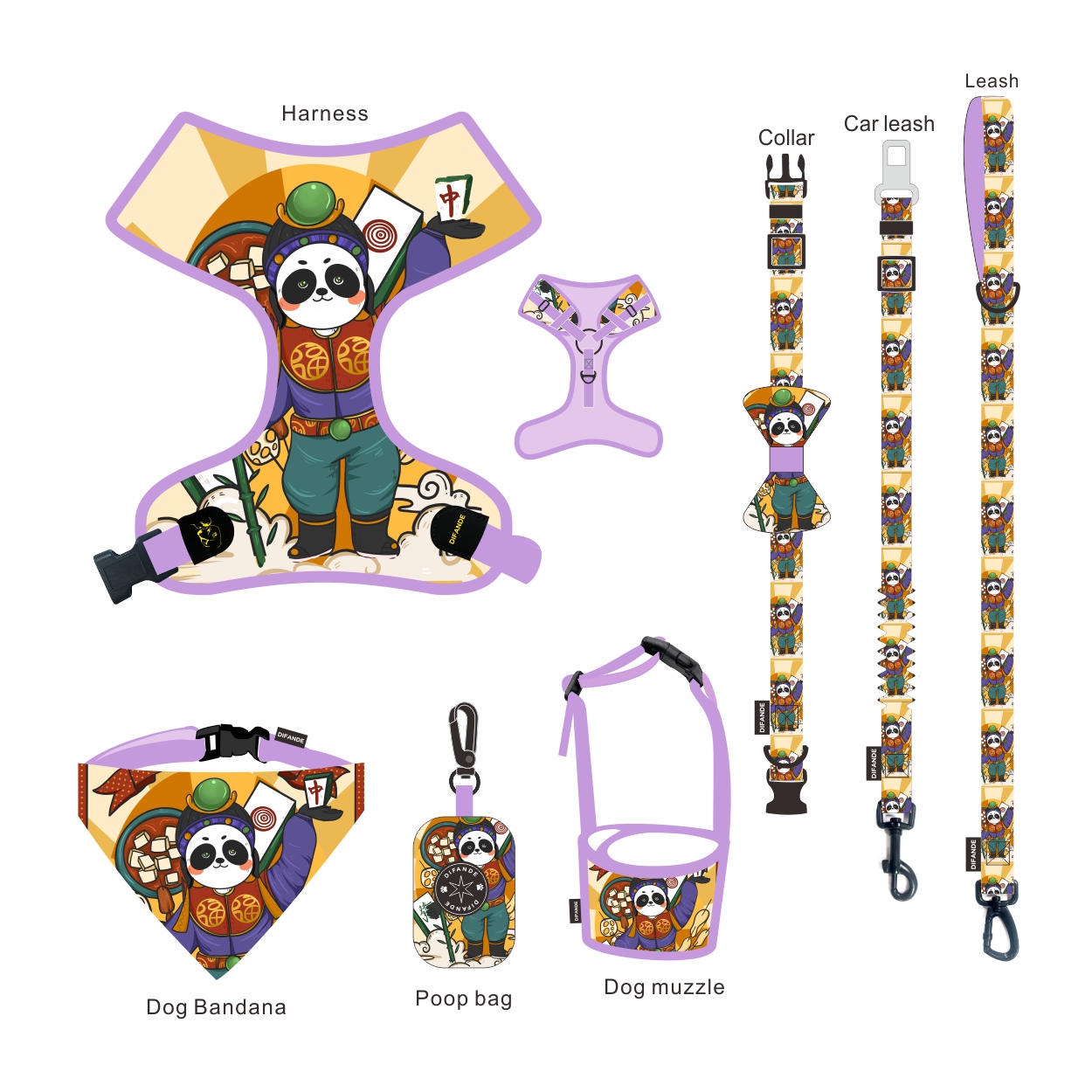 7 In 1 Collar Leash Harness Set OEM Dog Bandana Set With Matching Collar Leash