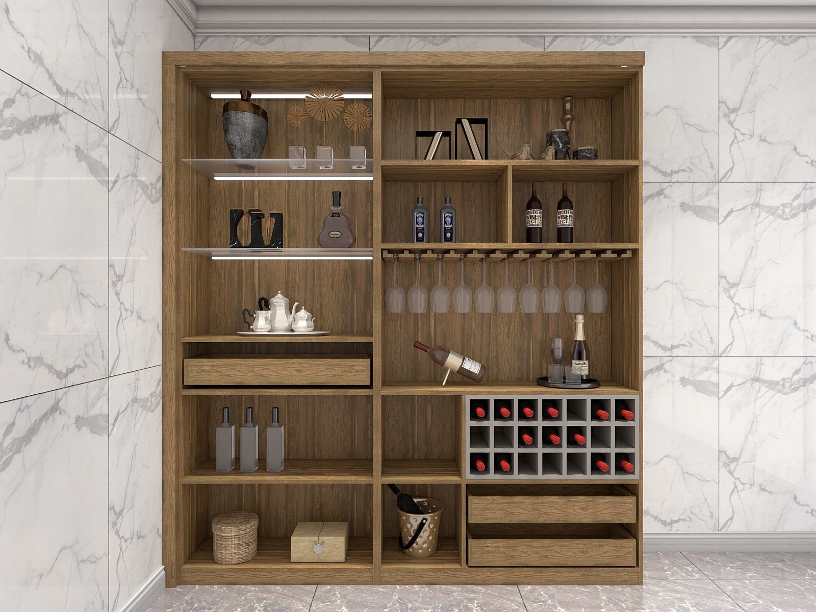 Home Bar Cabinet With Wine Storage Cabinets In Melamine Board With Acrylic Shelves And Wine Glass Rack
