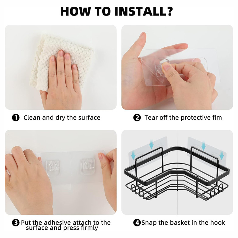 Waterproof Rustproof Wall-mounted Strong Adhesive Shower Organizer Shelf for Bathroom, Dorm and Kitchen