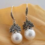 Sterling Silver White Pearl Dangle DropEarrings Thai Vintage Jewellery