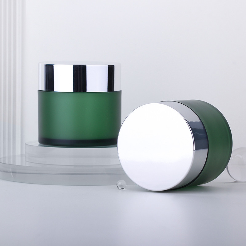 4oz Acrylic Matte Green Face Cream Jar With Golden Silver Lids