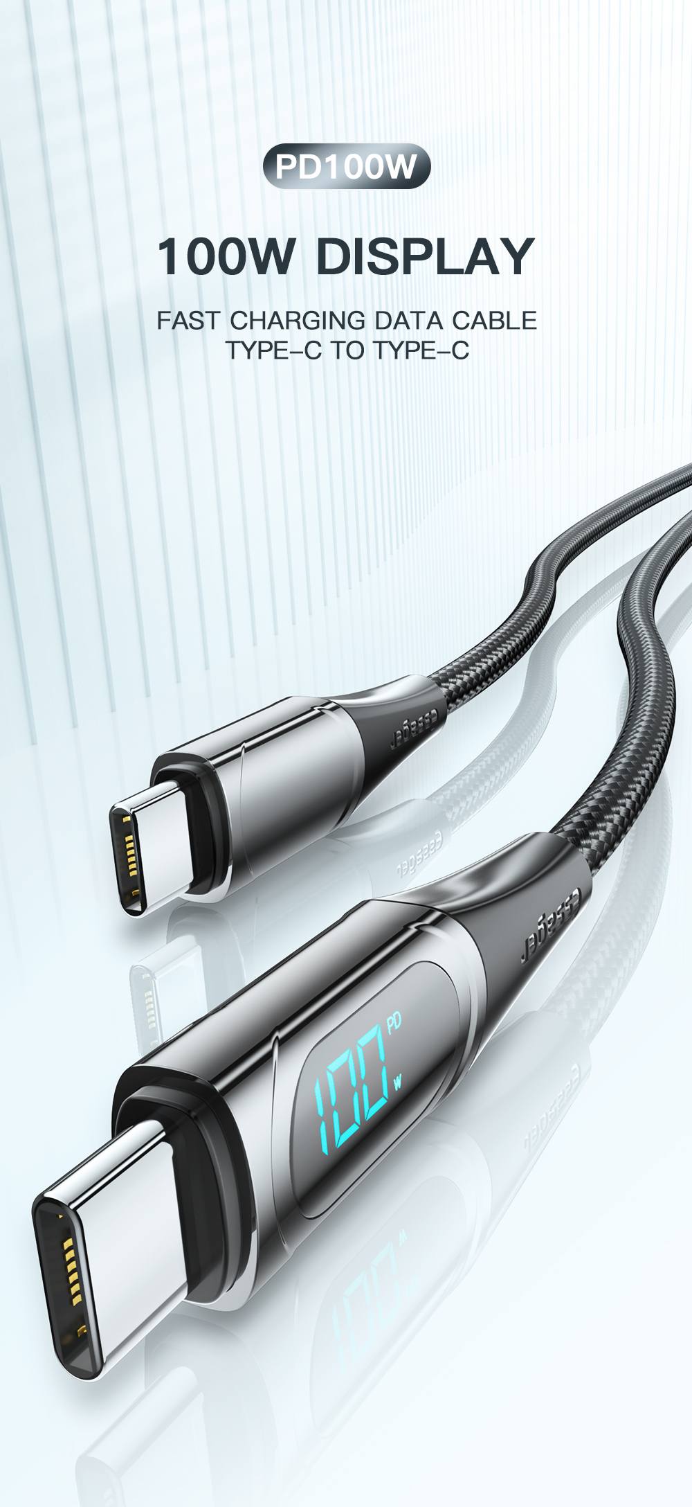 Essager PD Usb Type C To C Cable 5A 100w with Led Digital Display