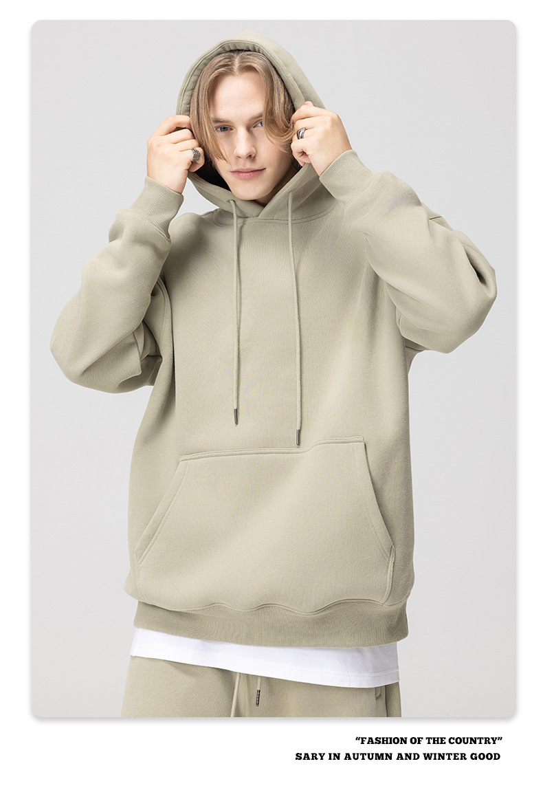 Heavy Embroidered Hooded Sweatshirt Crop 350gsm Heavyweight Cotton French Terry Thick Fleece Hoodie Men