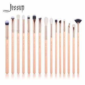 China Jessup Wood Handle Essential Eye Makeup Brushes Glossy Aluminum Ferrule wholesale