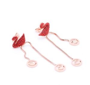 China Rose gold Hot sale Swanl Drop 316L Stainless Steel Earring Red Diamond Swan DesignStud Earrings wholesale
