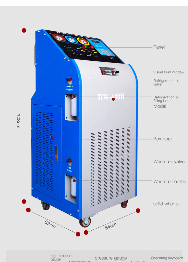 Semi Automatic R134a Refrigerant 3HP AC Recovery Machine For Cars