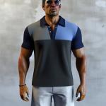 Summer men's lapel polo shirt spell color short sleeve loose casual T-shirt