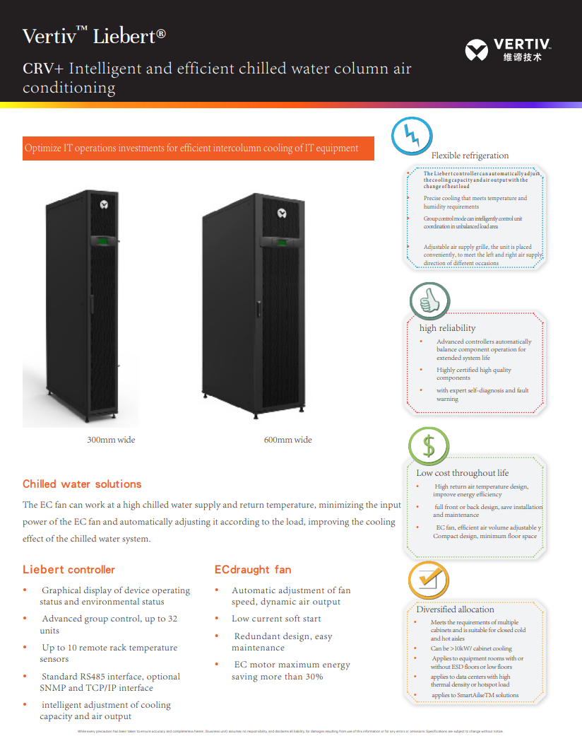Vertiv liebert CRV CW 30KW 60KW Precision Type air Conditioner Data Center Cooling System For Data Center