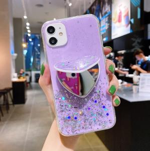 China 40grams Designer Cell Phone Cases Glitter With Makeup Mirror Kickstand wholesale