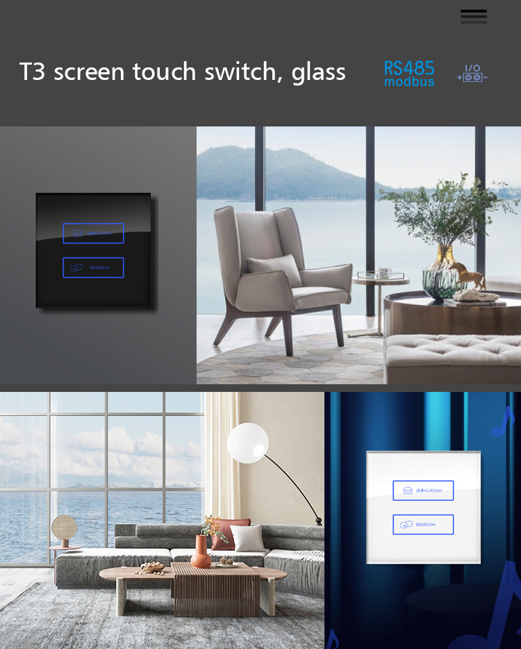 Glass Touch Screen Wall Switch RS485 Protocol Multi Color 86mm Type