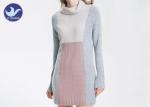 Long Sleeves Grey High Neck Jumper Dress , Roll Neck Knitted Jumper Dress