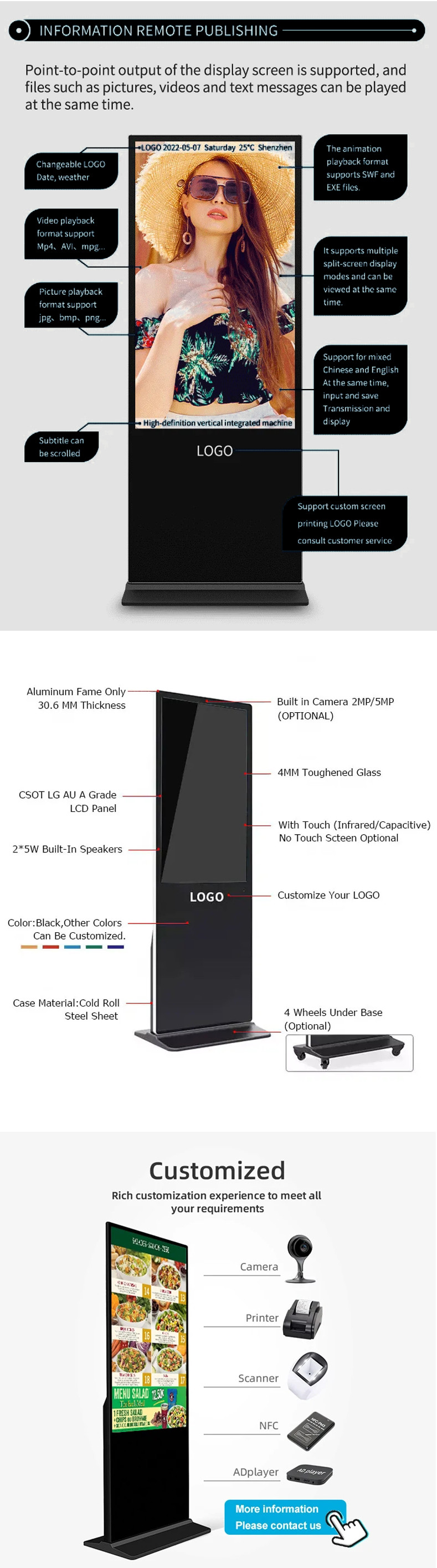 Waterproof High Definition Freestanding Digital Screen LED Advertising Machine