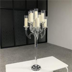 China 9 Arms 95cm Tall Crystal Glass Candelabras Acrylic Crystal Candle Holder Centerpieces wholesale
