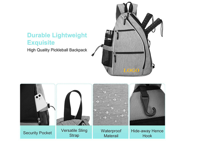 Unisex Black Sling Pickleball Bag With Detachable Shoulder Strap
