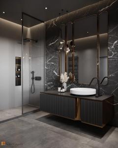 China Customized Black Bathroom Vanity with Mirror and White Sink wholesale