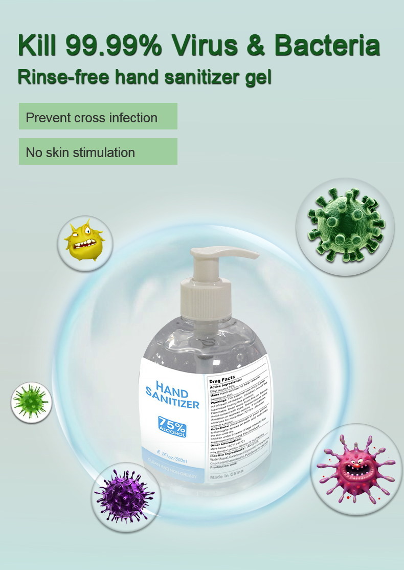 75% Alcohol Rinse Free Hand Sanitizer Gel Antibacterial 100ML/500ML FDA CE Certificated