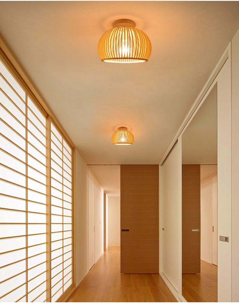 Modern Wood Birdcage E27 Ceiling Lights Nordic Home Deco Bamboo Weaving Wooden Ceiling Lamp(WH-WA-53)