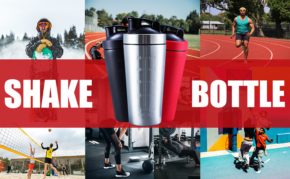 Protein Shaker Bottle For Protein Mixes, Double Wall Vacuum Insulated Shaker Bottle, Stainless Steel Shaker Bottle, Small Shaker Bottle 25oz(739ml),