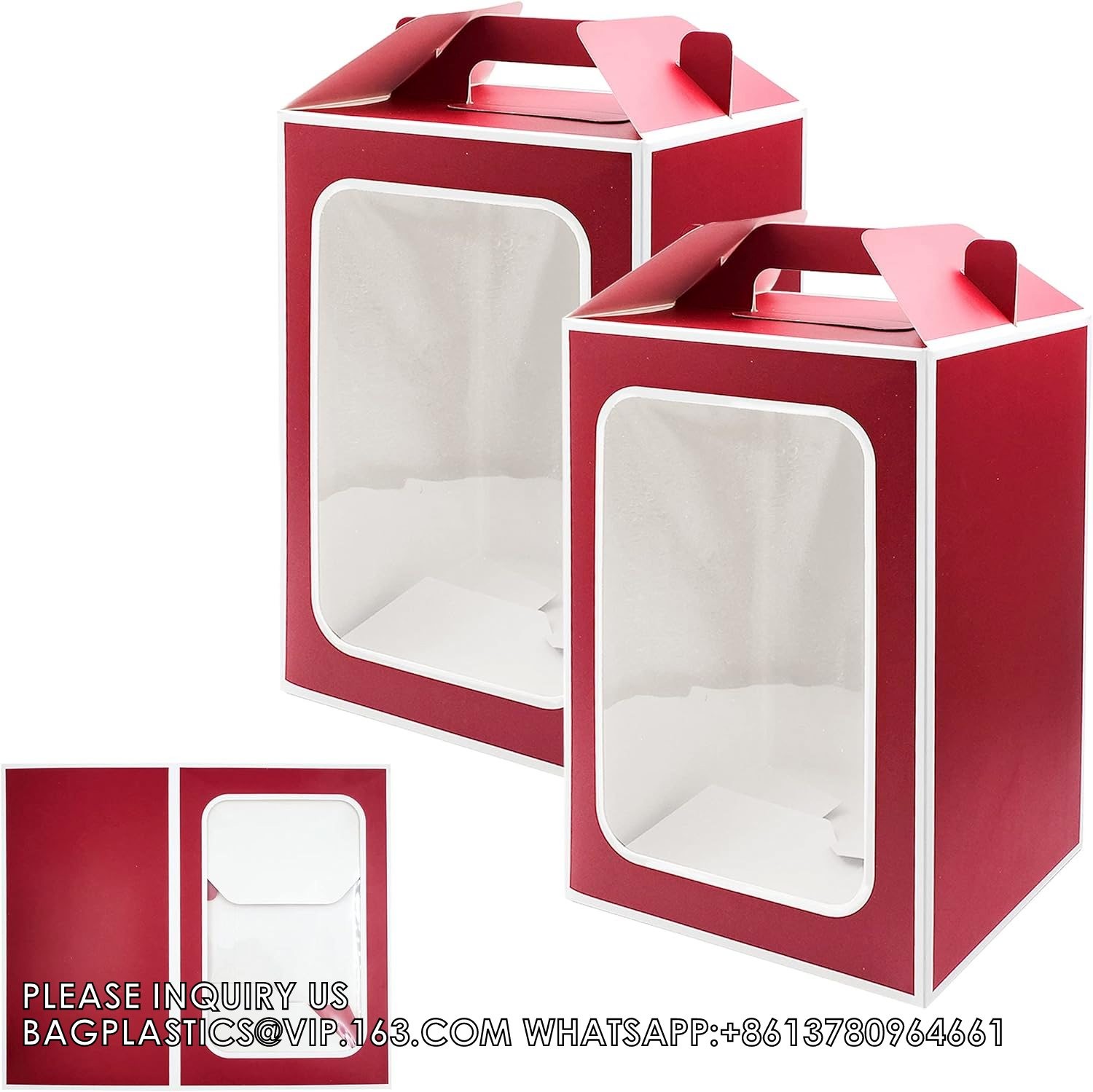 Flower Bouquet Paper Gift Bags With Handles, Wedding Party Bags Window Box Gift Wrapping Bags Small Cake Boxes Bakery