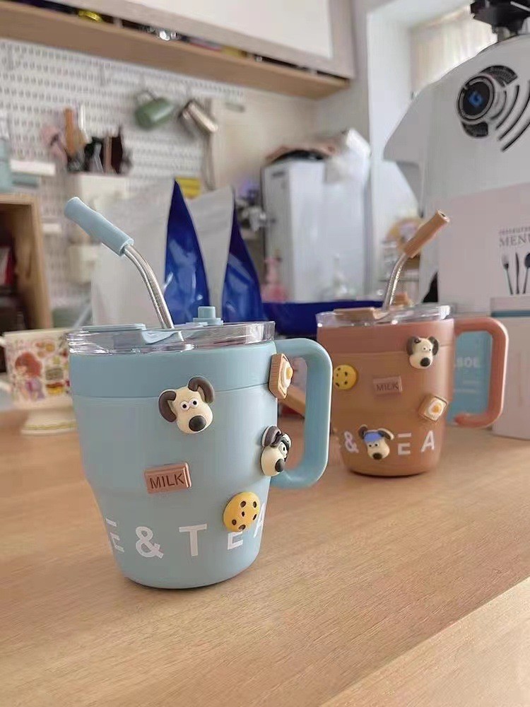Insulated Travel Mug 1Pcs 480ml Stainless Steel Coffee Cup With Straw Lid Thermos Mug For Hot Cold Drinks Water Tea Milk Office Outdoor Portable