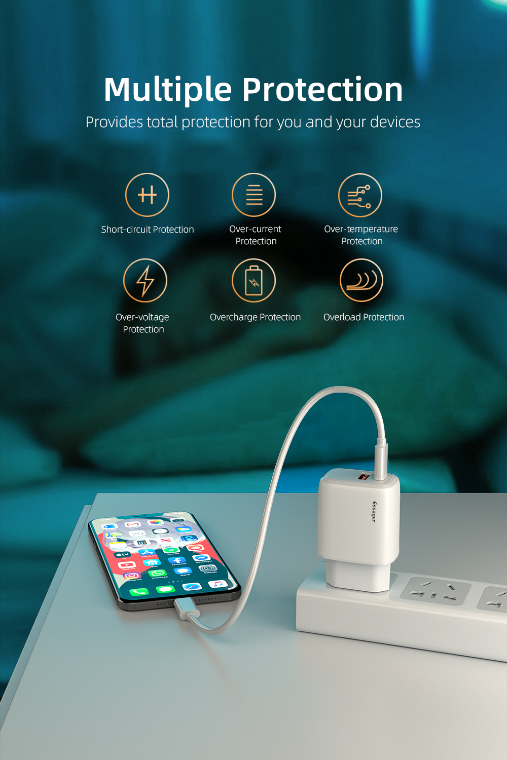 Essager 2021 YuRoom PD QC 20W Mobile Chargers USB Type C Charger Cable USB 100-240V PD Wall Charger