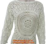 Women Fashion Crochet Shoulder Strapless Knitted Sweater Long Sleeved Embroidery