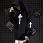 Abstinence BF Lazy Men Cool Hoodies Cross Print Sweatshirt