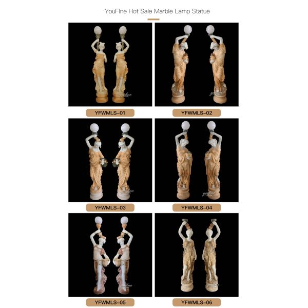 Outdoor Garden Decoration Marble Woman Statue Lamp