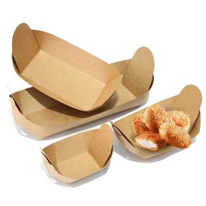 China Food Grade Greaseproof Snack Packaging Disposable Paper Tray Eco Friendly Brown Food 7oz Kraft Paper Bowls wholesale