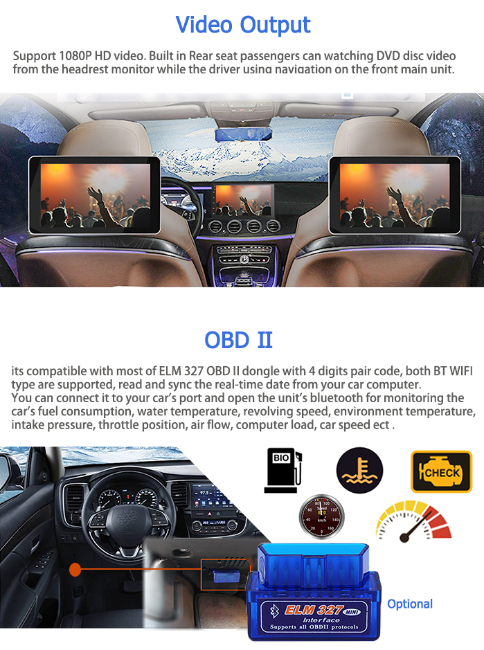 Bingfan aux dvr carplay audio video dvd player Portrait big Screen Tesla headrest car radio for 2018 Nissan NAVARA