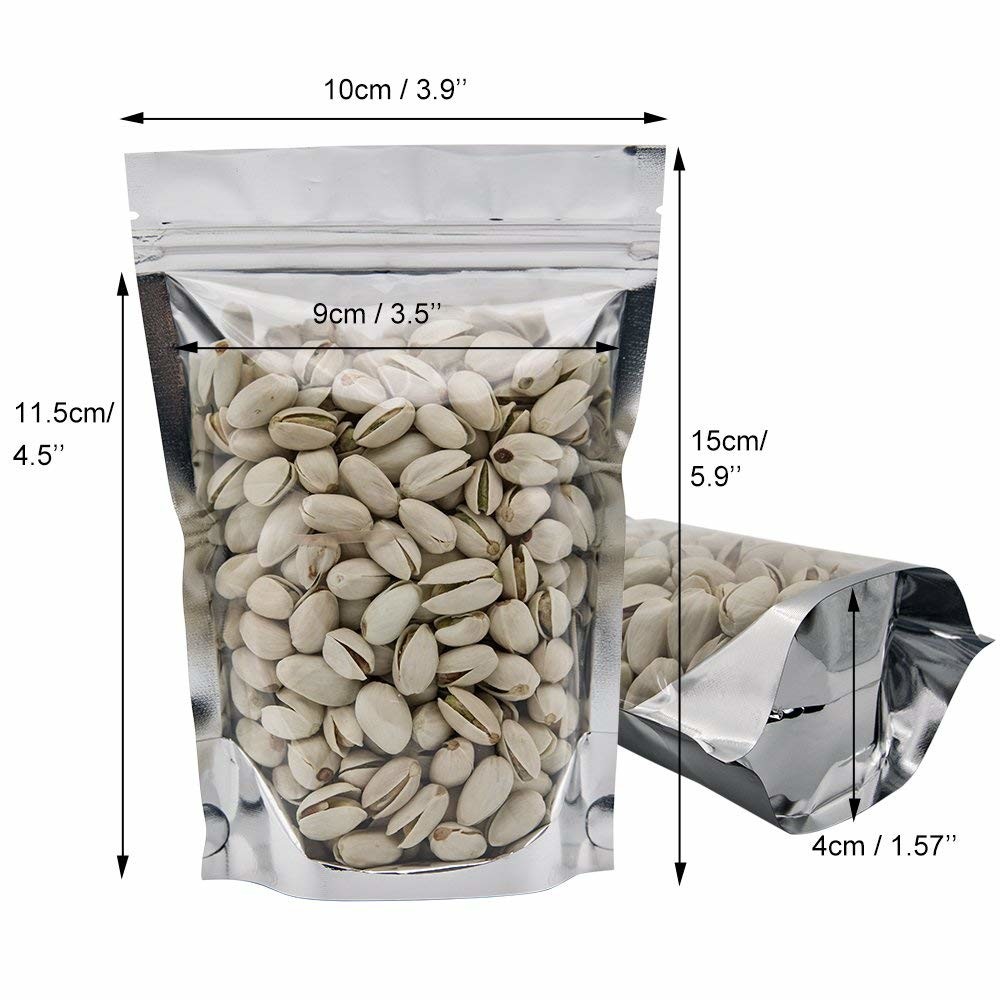 Stand Up Clear Silver Zip Lock Resealable Aluminum Mylar Foil Plastic Packaging Bag