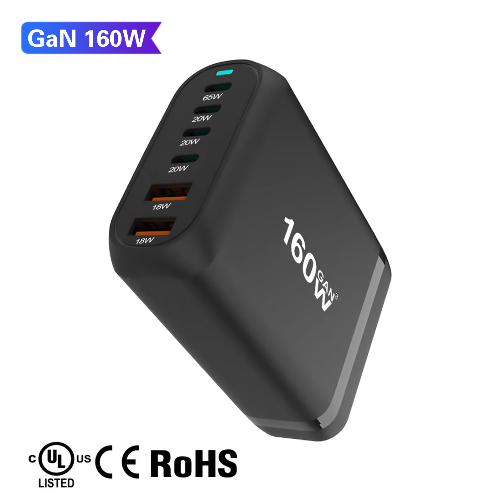 160W 4USB 2USB-C Ports PD Fast Desktop Charger For MacBook And Laptop Power Charging