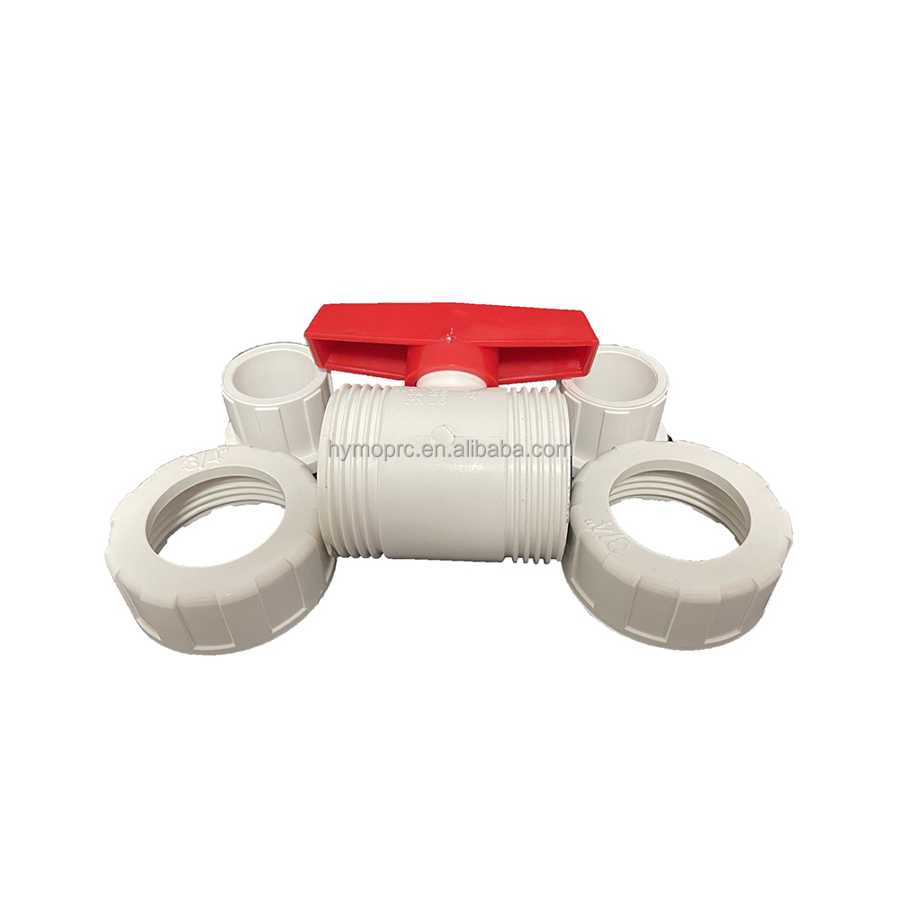 Socket/Thread Connection PVC High Pressure Ball Valve with Blue Handle in White Grey