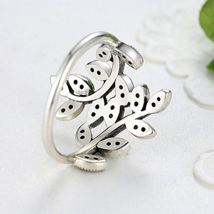 Sterling Silver Pave Clear Cubic Zircon Leaves Band Ring Vintage Style Jewelry (R12281)