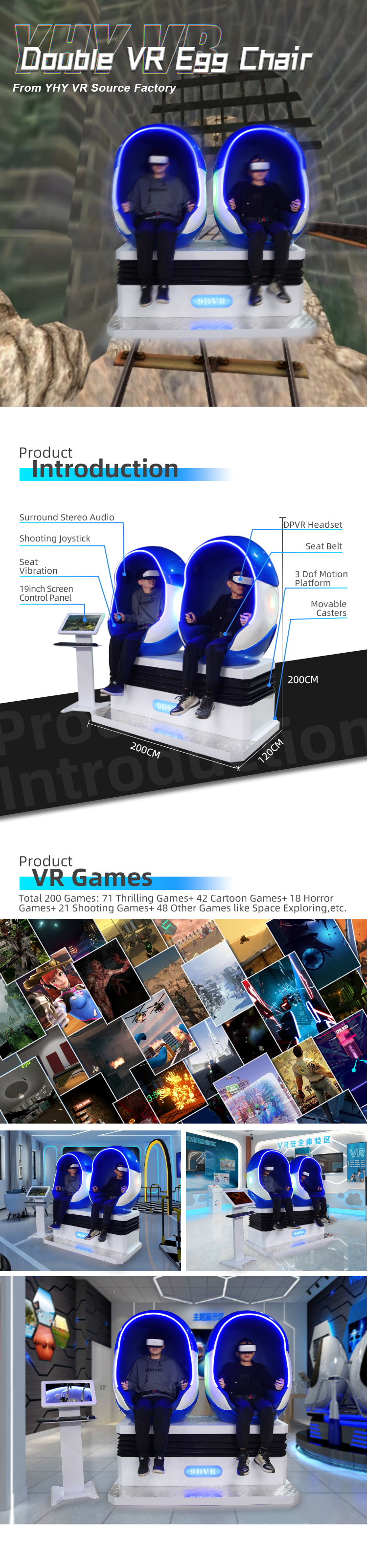 Full Motion 2 Seats 9D VR Egg Chair Cinema Movies Shooting Games Simulator