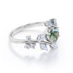 Snowflake Hexagon Moss Agate Ring with Moissanites for Women