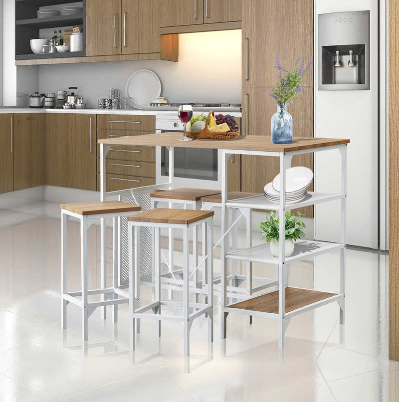 35.8inch height 5 Piece Counter Height Dining Table Set With 4 Backless Bar Stools
