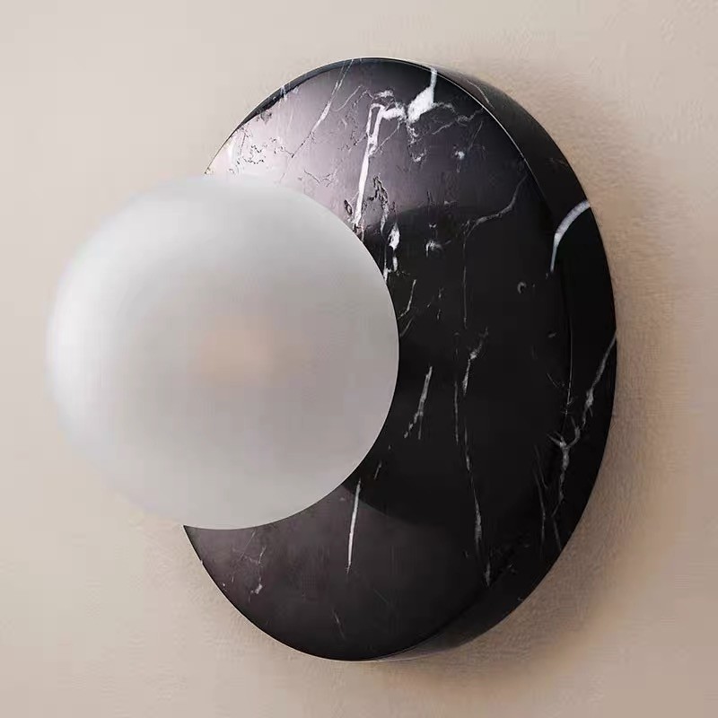 White marble led round and long and plating gold wall lamp for hotel