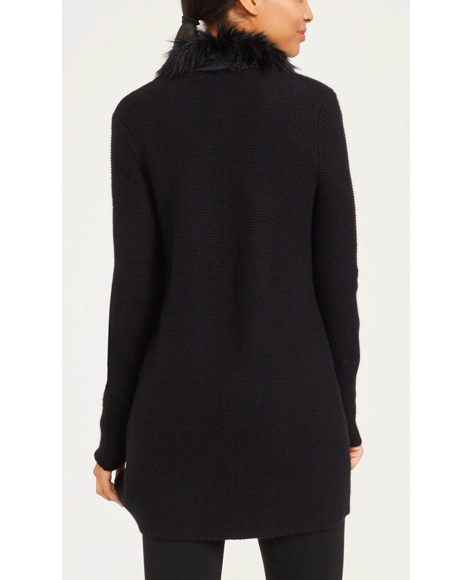 Women ' S Fur Collar Knit Cardigan Sweater 70 Wool 30 Cashmere Material