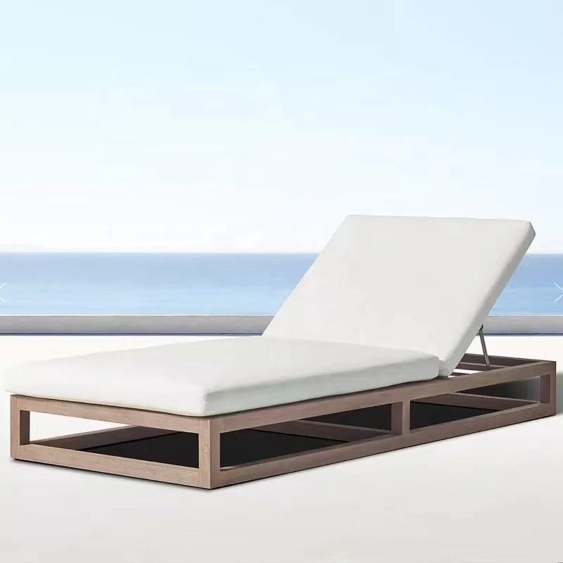 Beige Plastic Rattan Sun Lounger UV Proof Pool Loungers Wicker