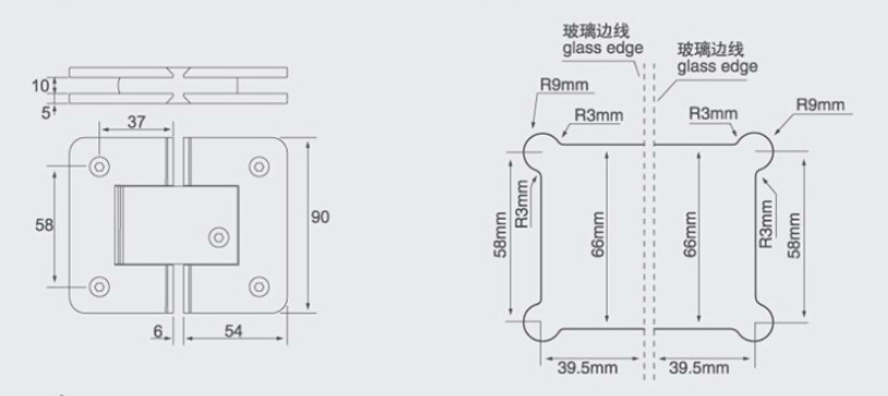 Stainless Steel 90 Degree Glass Shower Hinge Brass Shower Door Pivot Hinge for Bathroom Glass Screen Hinges