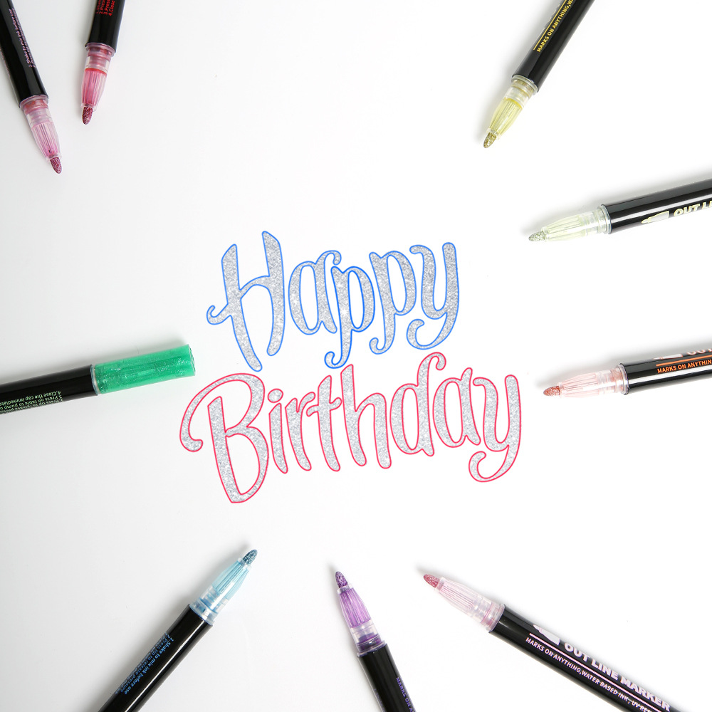 12-Color Outline Double Line Permanent Ink Marker Pens for Erasable Writing
