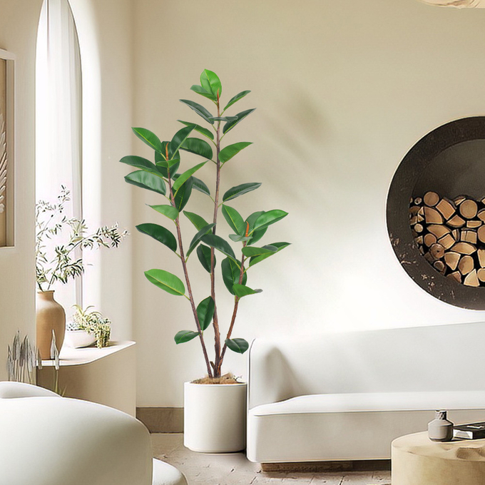 Artificial Potted Floor Plants Small Ficus Pandurata For Garden Decoration