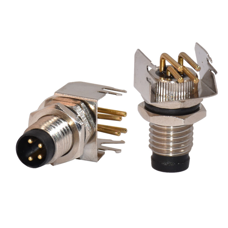 M8 4pins Male Right Angle Panel Mount Metal Connector PCB Mount Socket For Sensor