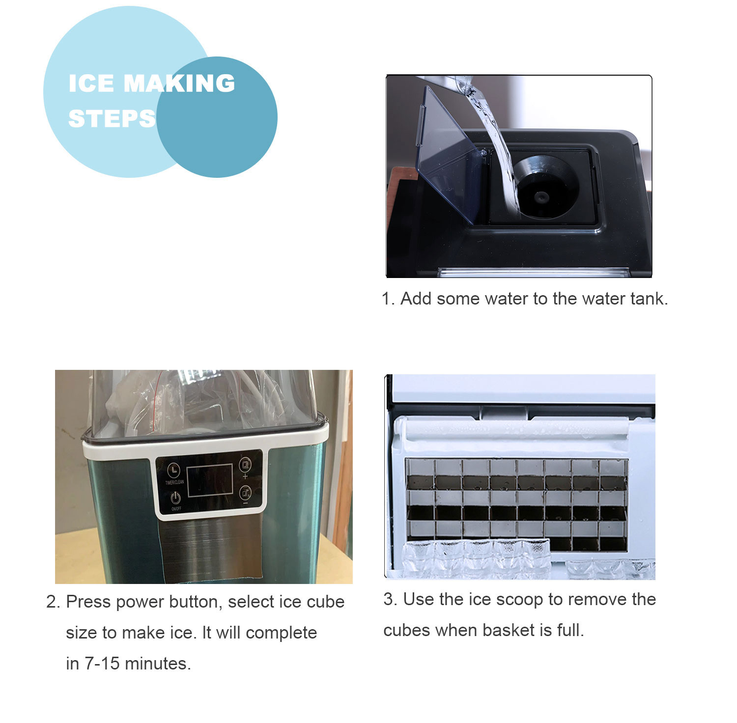 Stainless Steel Countertop Ice Maker 20kg Mini Portable Ice Cube Block Production for Food and Beverage